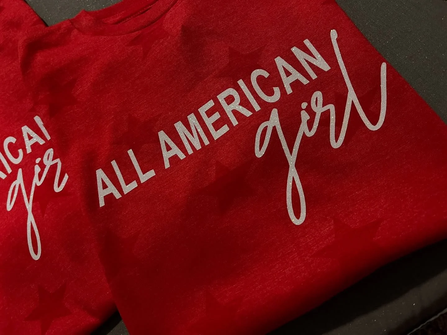 ✨ Custom tees made to sparkle ✨
&ldquo;All American Girl&rdquo; shirts are ready to shine 🇺🇸

 DM us to start your custom order!
#CamSquaredDesigns #CustomShirts #AllAmericanGirl #4thofjulyshirts