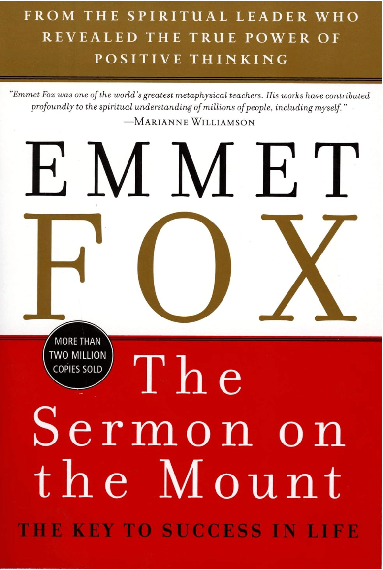 Book cover for 'The Sermon on the Mount' by Emmet Fox, with a red and gold design, featuring large black and gold text.