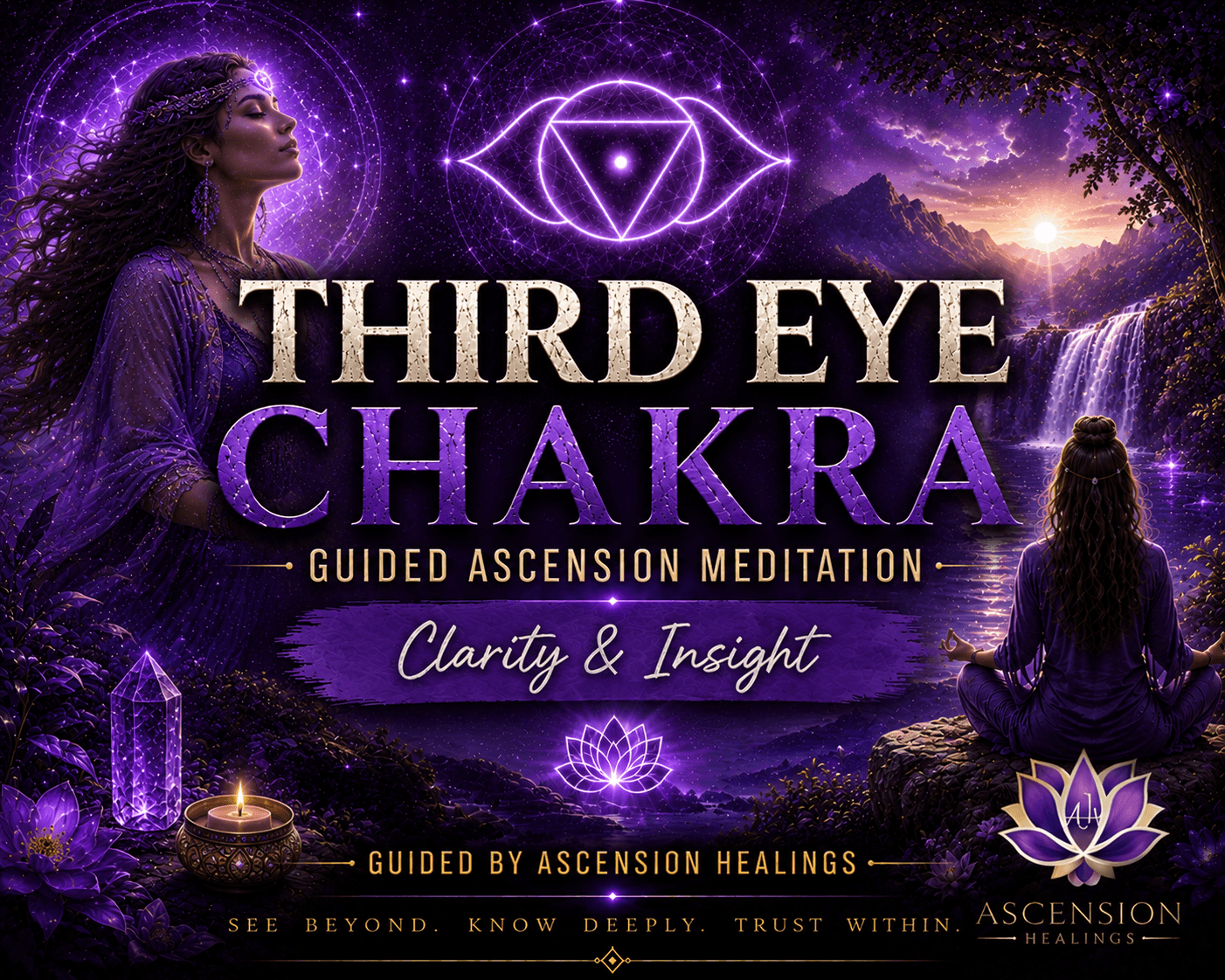 Third-Eye Chakra Guided Meditation with 432Hz Crystal Singing Bowls – Clarity & Insight