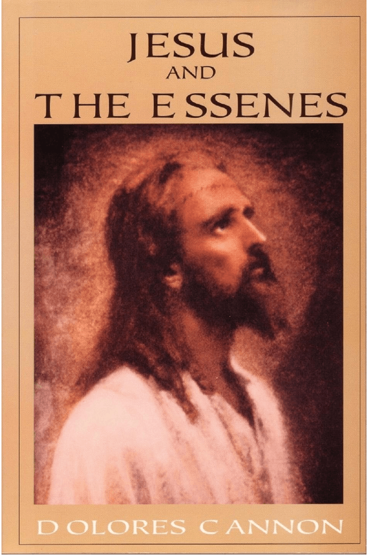 Book cover titled 'Jesus and the Essenes' by Dolores Cannon; it features an artistic portrait of Jesus with long hair and a beard, looking upward, with a warm brown background.