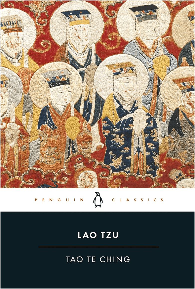 Cover of a book titled "Lao Tzu: Tao Te Ching" from Penguin Classics, featuring a traditional Chinese artwork depicting ancient Chinese figures with halos, ornate clothing, and symbols of wisdom and philosophy.