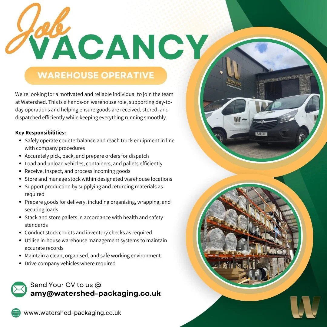 💬 We are hiring!

💥  Warehouse Operative based at our Leeds HQ.

✉️ To apply for the role please send your CV to: Amy@watershed-packaging.co.uk

#warehouseoperative #leedsjobs #printing #jobvacancy