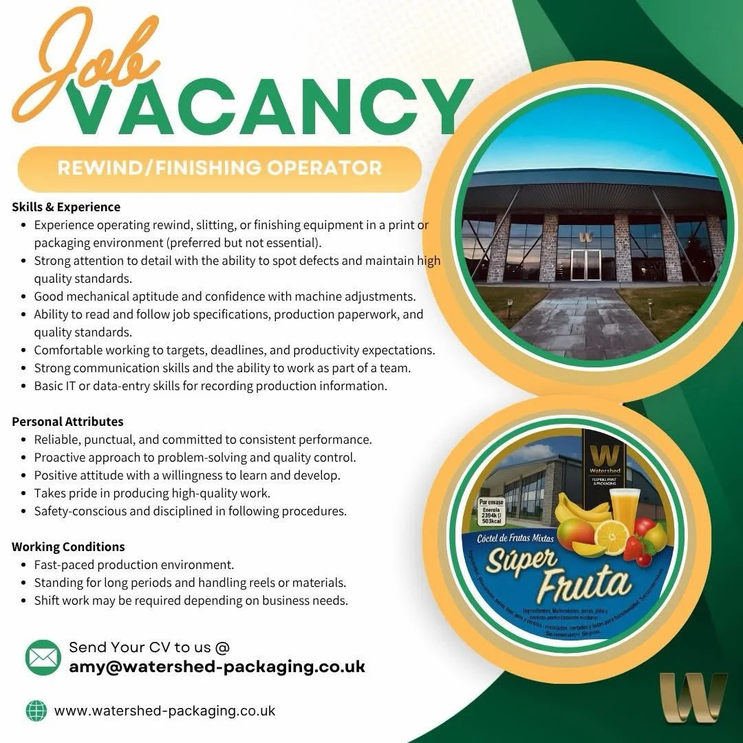 💬 We are hiring!

💥 Rewind/Finishing Operator based at our Leeds HQ.

✉️ To apply for the role please send your CV to: Amy@watershed-packaging.co.uk

#rewindoperator #Finishingoperator #LeedsJobs #printing #JobVacancy
