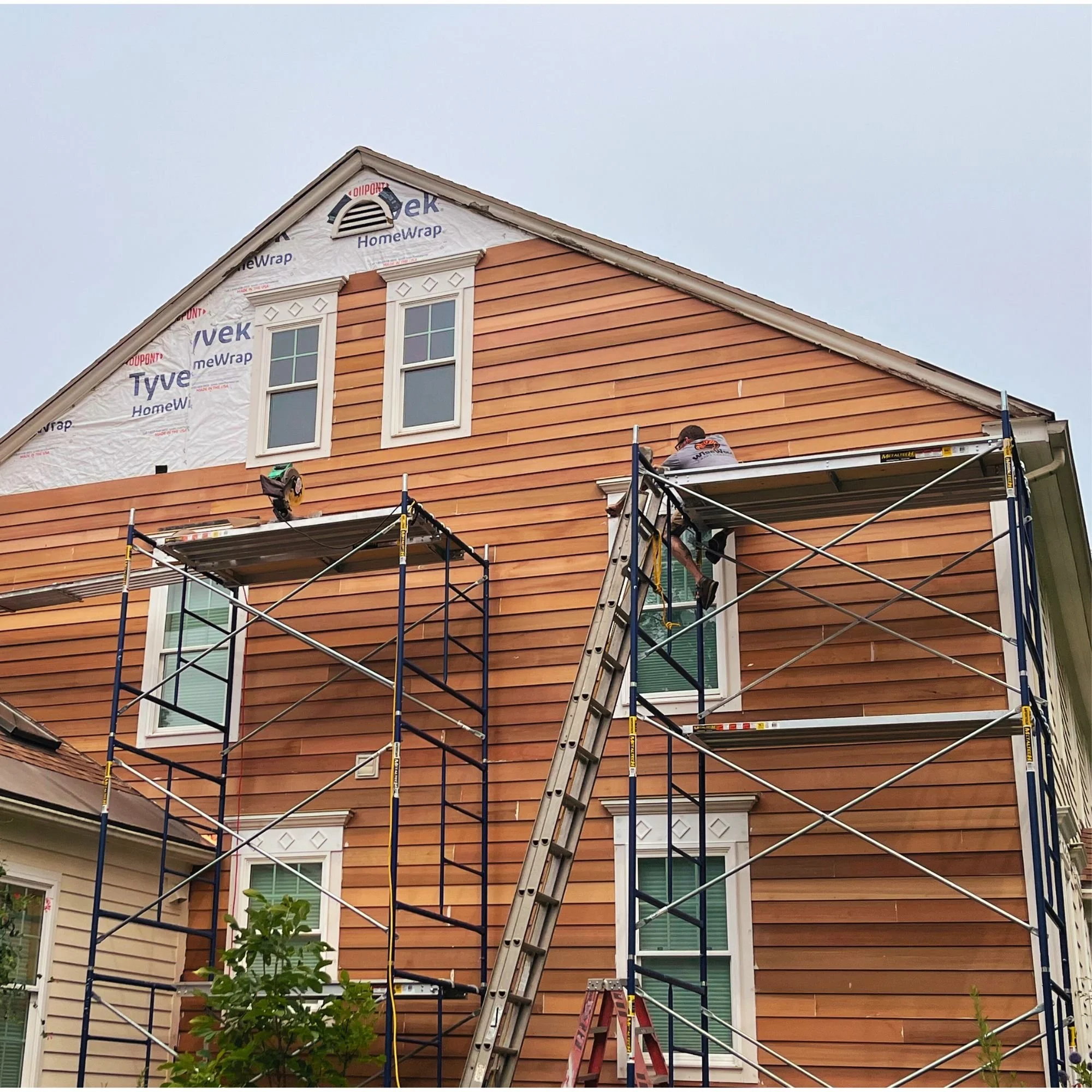 Gable siding and window replacement on historic home in Western Massachusetts- Wisewood Craft Carpentry.