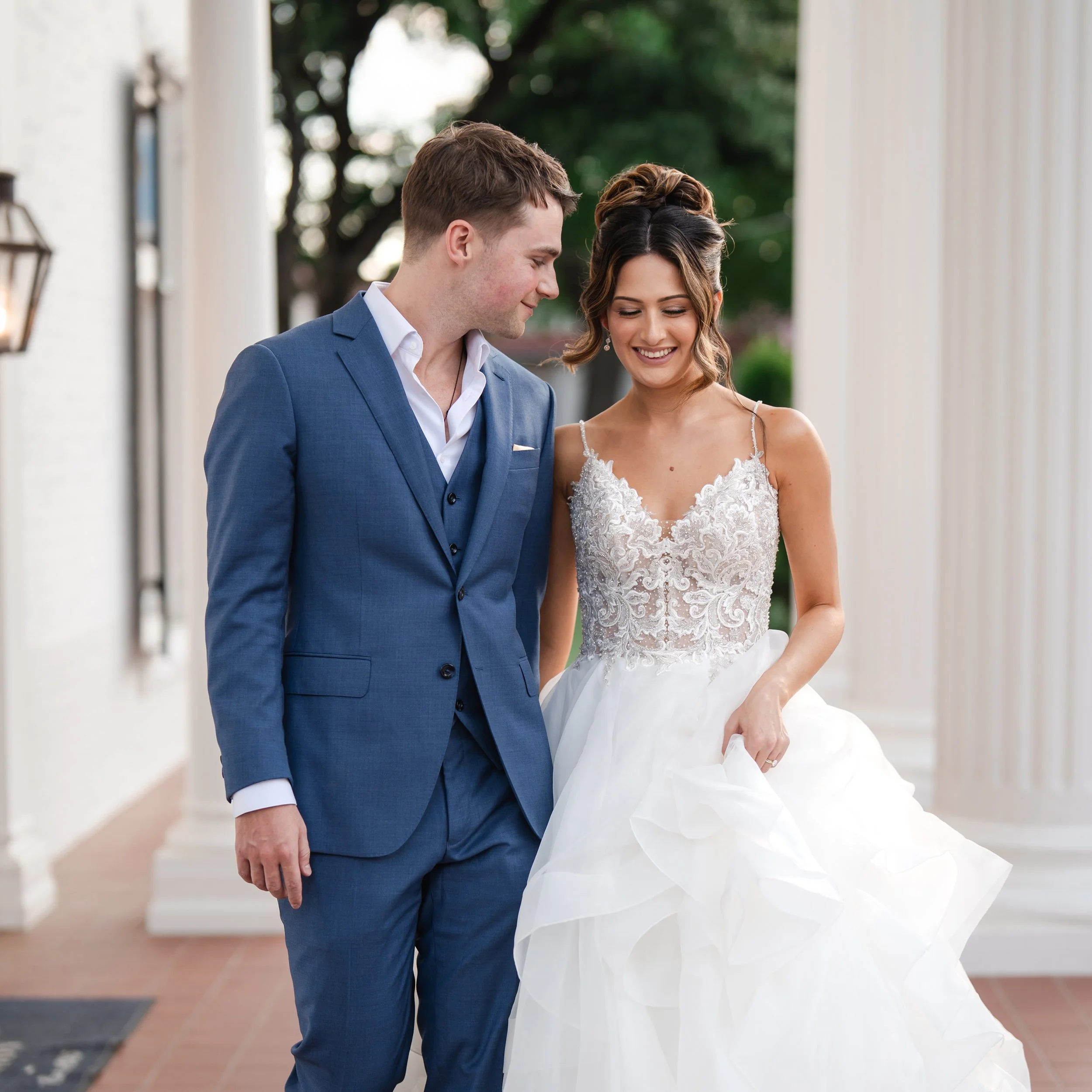 Golden hour wedding portrait of a bride and groom by a Central Texas wedding photographer