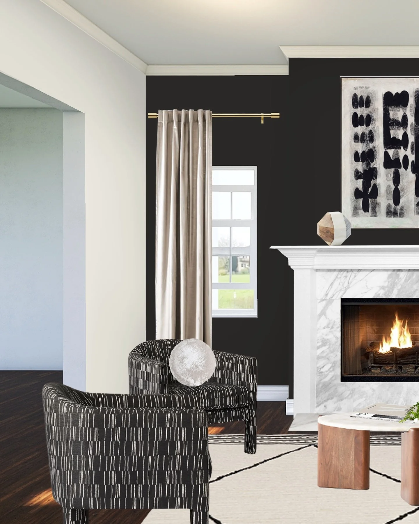 Dark and Sexy has a new meaning with this living room design! I took Moroccan prints and patterns, African baskets and created this cozy living room space perfect for entertaining! There is nothing I love more in a space than CONTRAST&hellip;dark wal