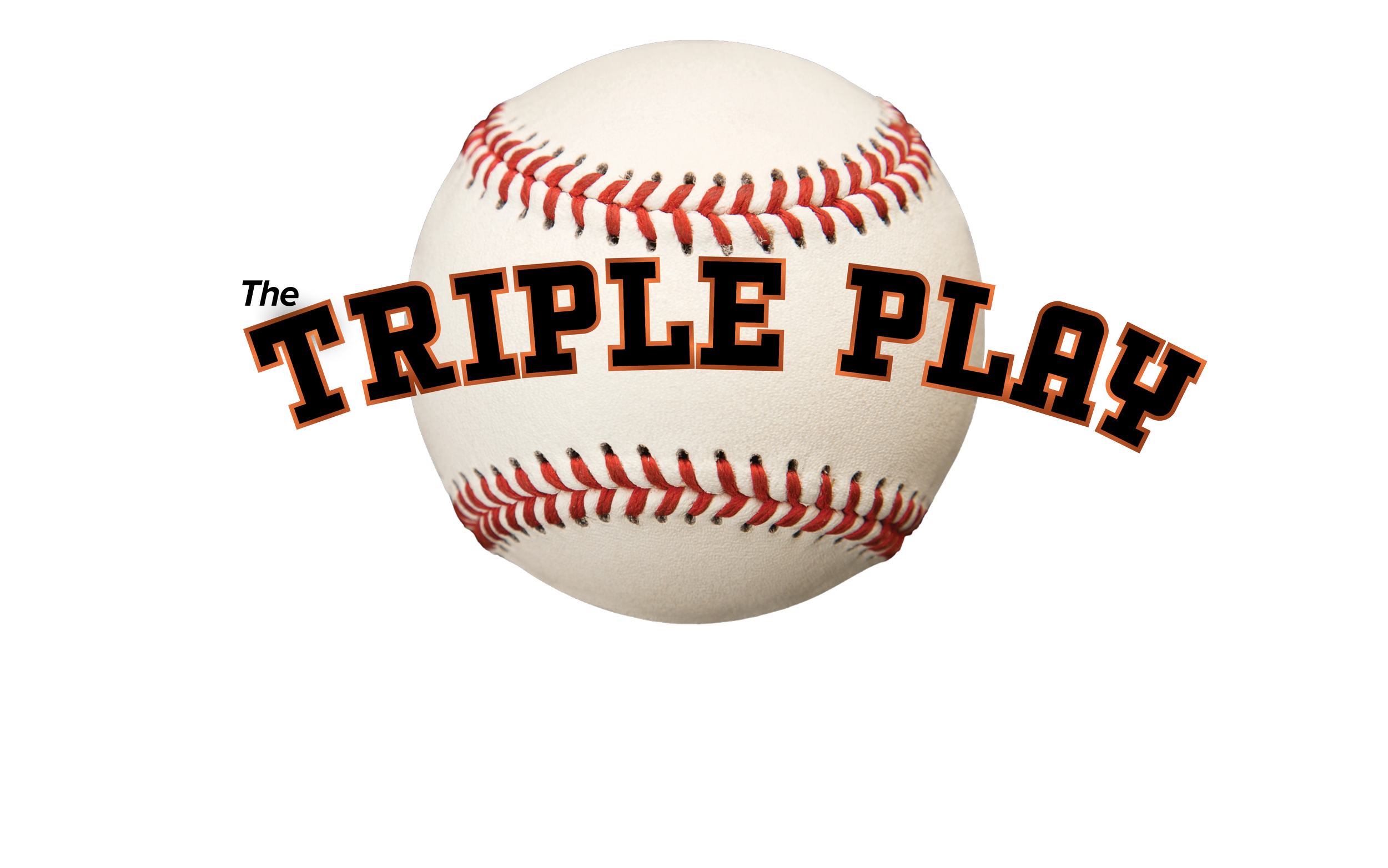 A baseball with red stitching and the words "TRIPLE PLAY" in bold black and orange letters across the center.