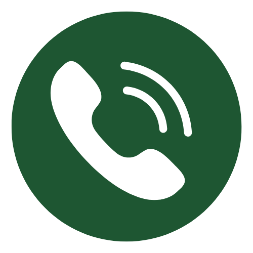 Green circle with black phone receiver icon and signal waves symbol.