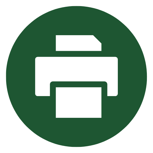 Icon of a printer enclosed in a green circle.