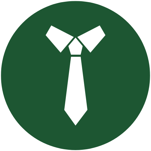 Icon of a white necktie inside a green circle.