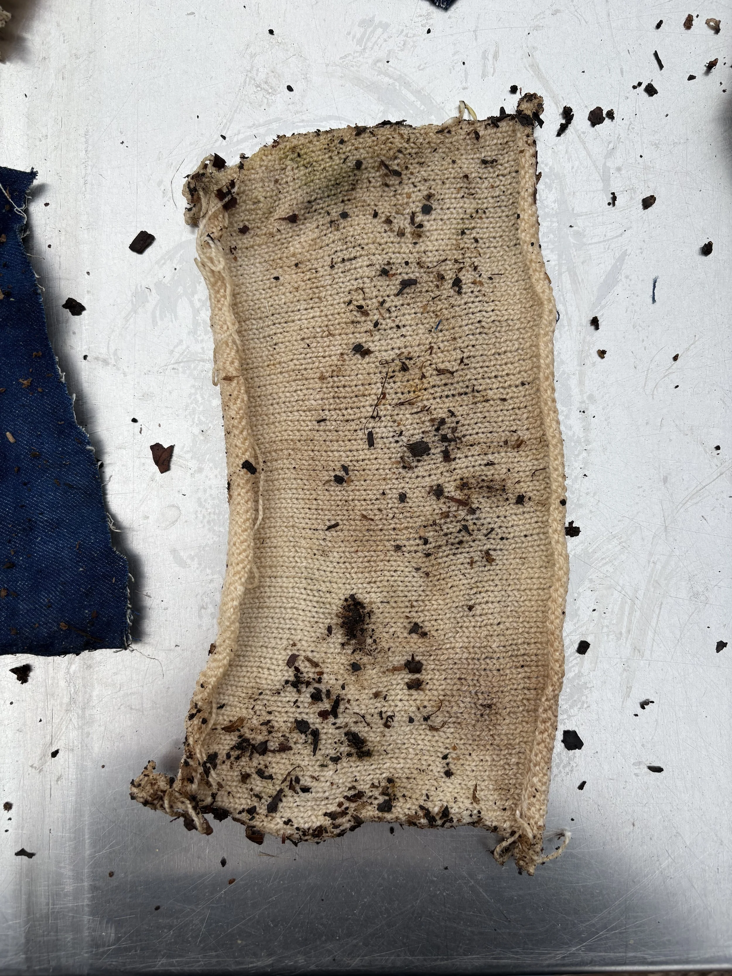 Day 17, December 9, 2024: Front of machine knit cotton swatch