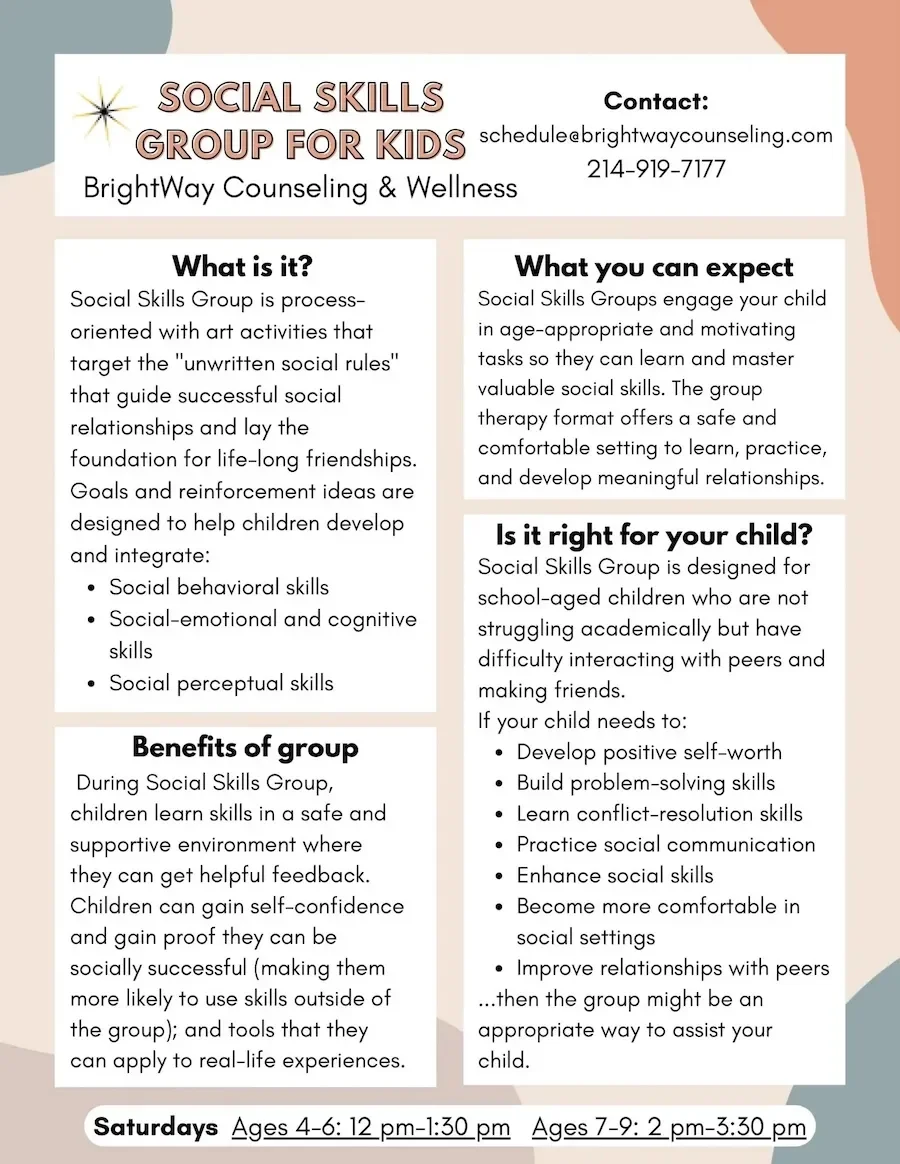 flyer with details about child counseling group