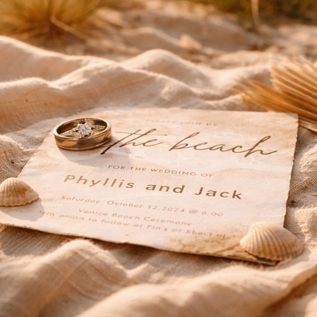 Wedding Invite in the sand

