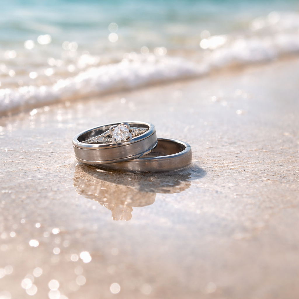 Wedding rings in the sand