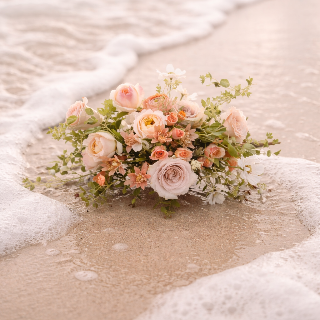 Wedding bouquet on the beach