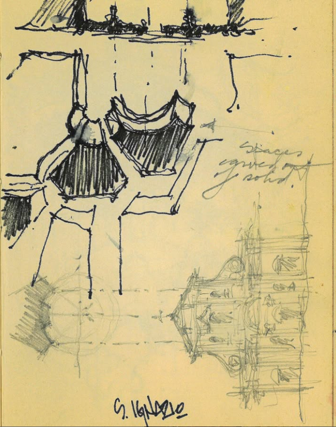 Various pencil and ink sketches of Chiesa di Sant'Ignazio, Rome, Itlay