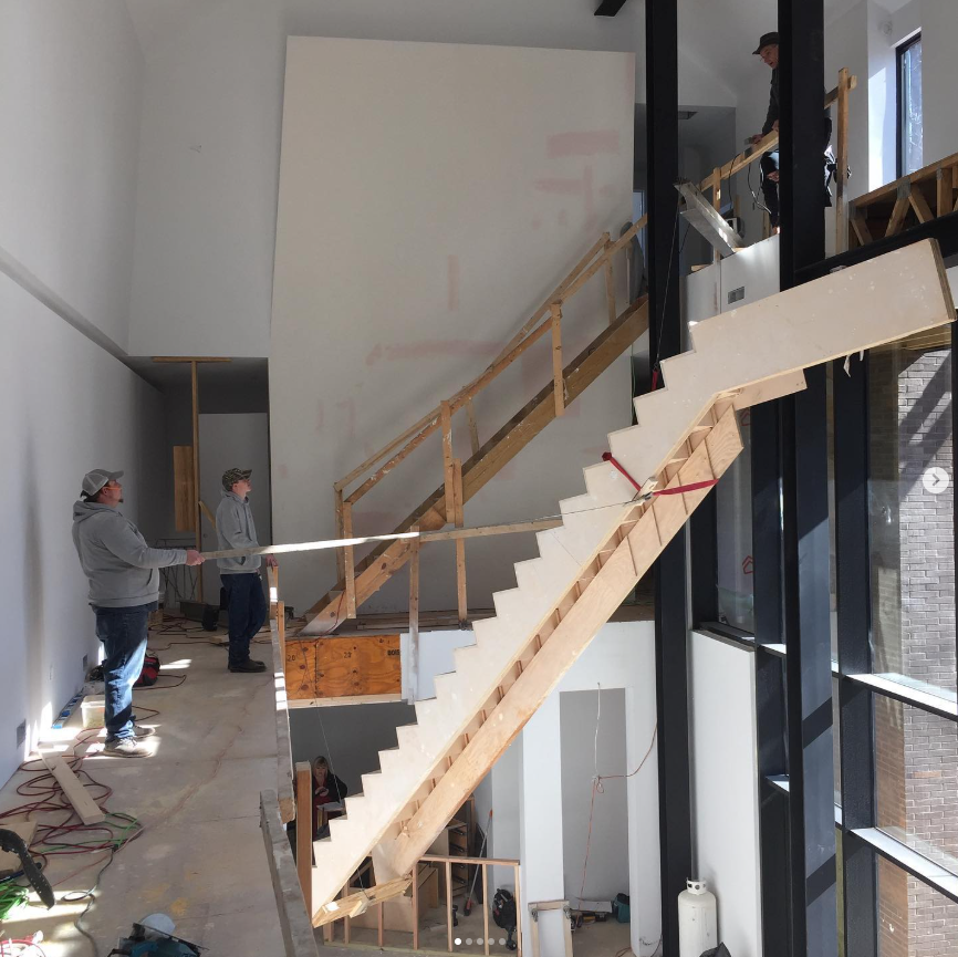 stair being lifted into place