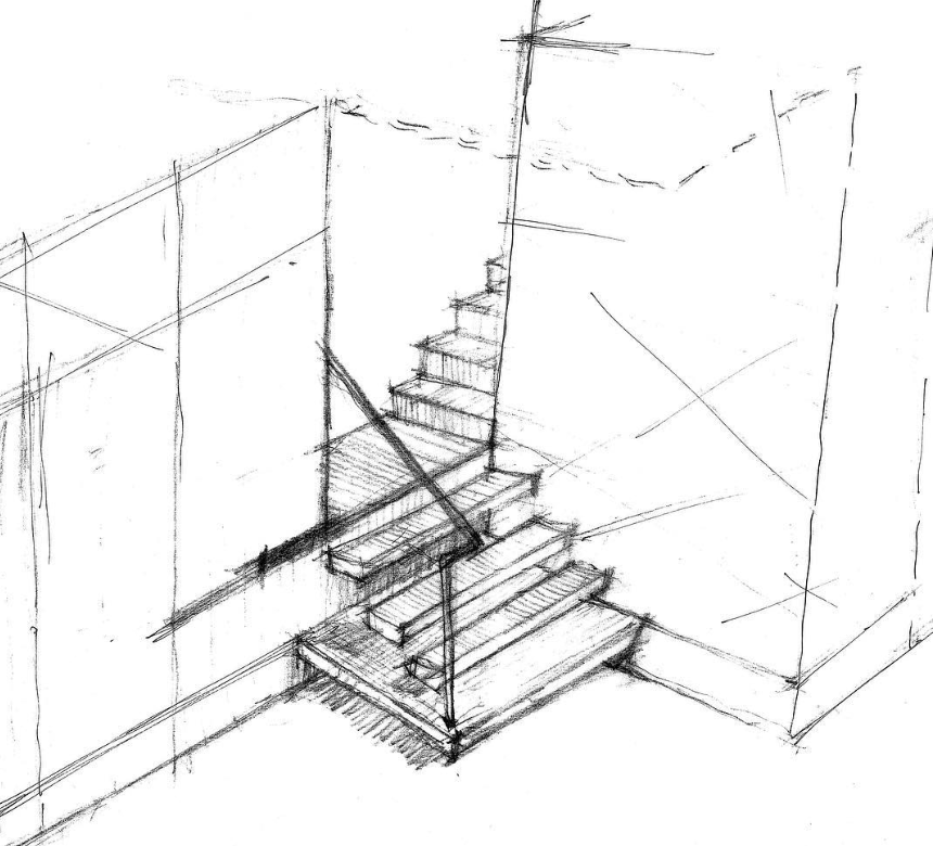 Sketch of a staircase in a penthouse.