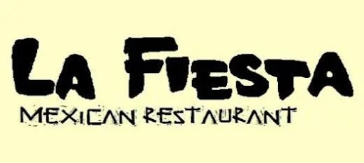Logo for La Fiesta Mexican Restaurant with black text on a light yellow background.