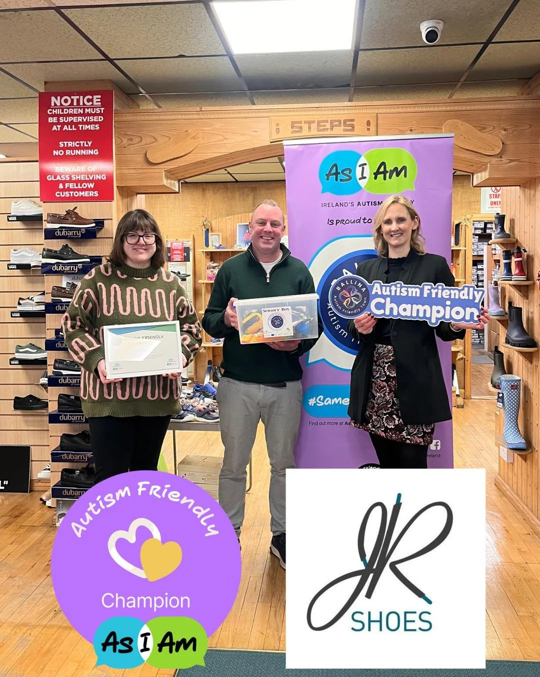 We are delighted to announce Jimmy Raftery Shoe Shop as our next Autism Friendly Champion!
Jimmy Raftery Shoe Shop is a long-established, family-run business at the heart of the community, known for its welcoming atmosphere, excellent customer servic