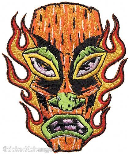 Forbes Flaming Tiki Embroidered Iron-On Patch