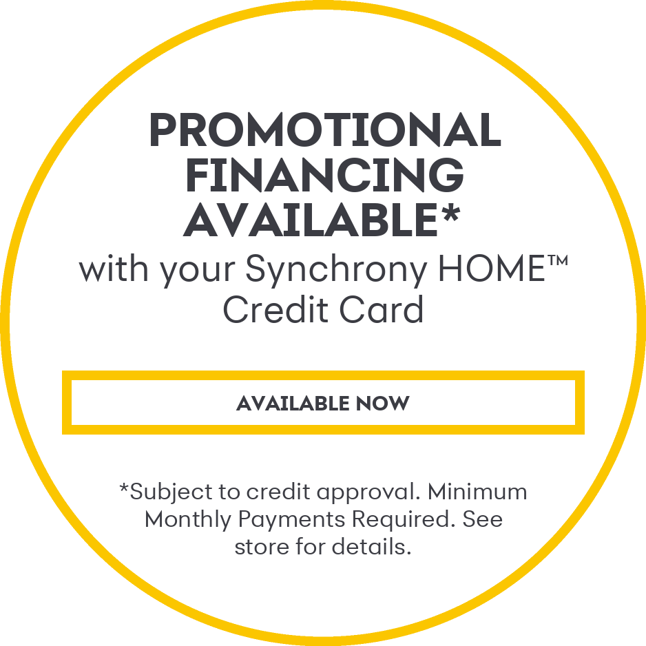 Circular advertisement promoting promotional financing available with Synchrony HOME credit card, featuring bold text and a yellow border.