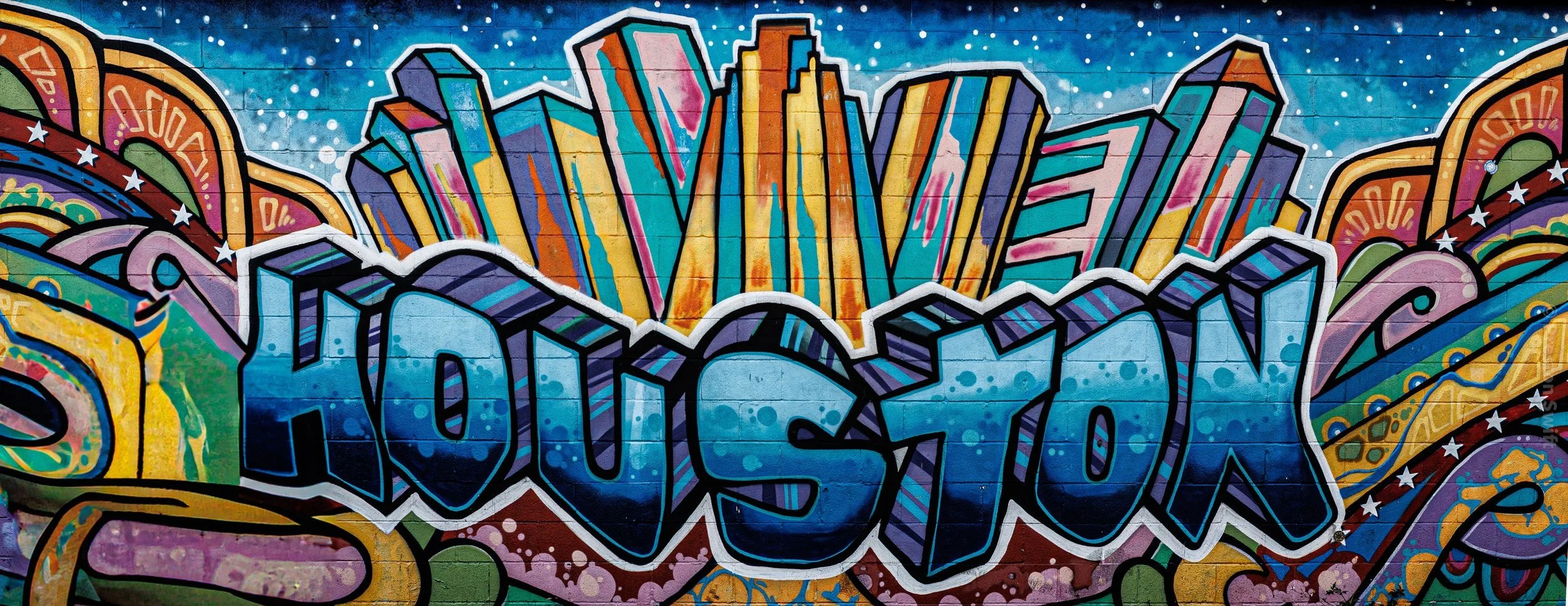 A wall-sized HOUSTON mural in full color.