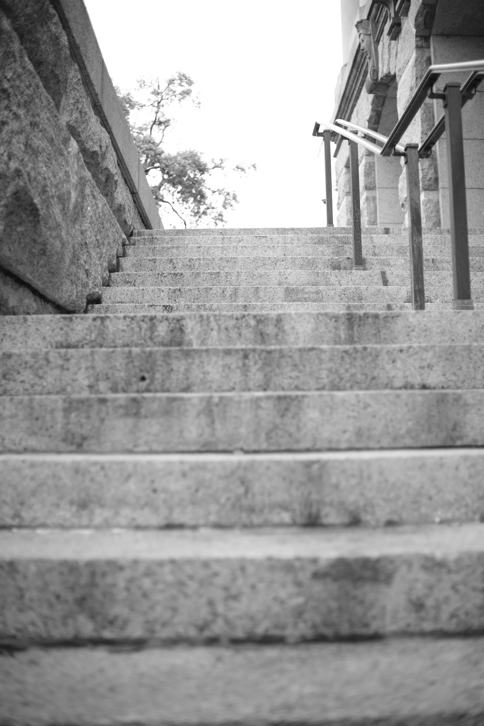 Granite steps worn by a century of verdicts.