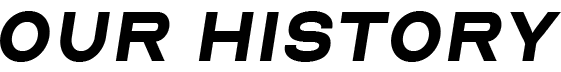 Texto en la imagen que dice 'OUR HISTORY' en letras negras y en cursiva