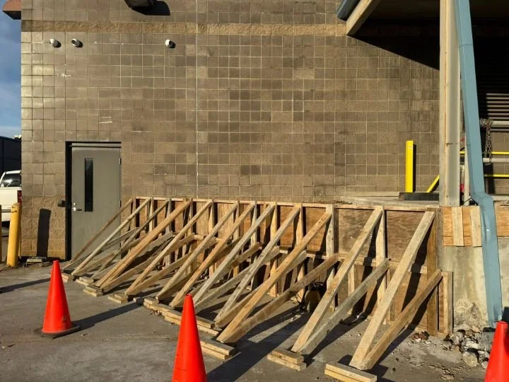 Wood formwork in place for loading dock expansion at Ben Lomand Connect in McMinnville TN