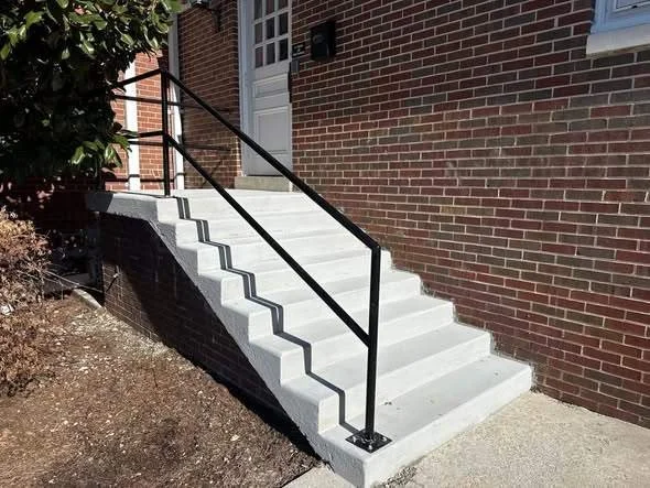 Side view of new concrete stairs and landing at Central Church of Christ in McMinnville, TN