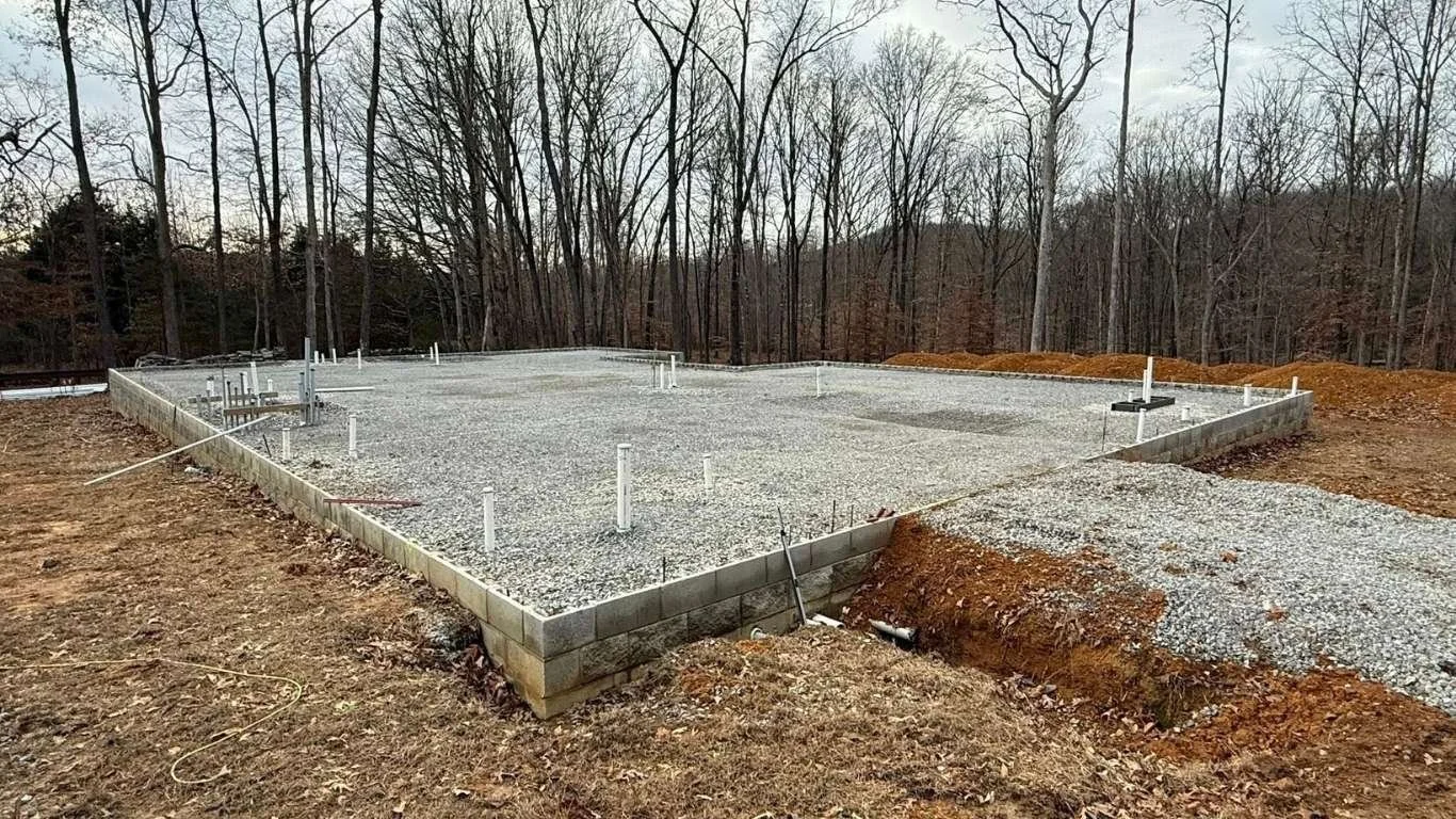 Concrete block foundation with gravel base before slab pour Liberty TN