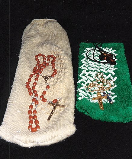 3. I had rosary beads--from the shrine of Our Lady of Knock, in Ireland, where miraculous healings have occurred—that I wanted to take into surgery with me, but I wasn’t sure where I could put them so they wouldn’t get in the way, so I stuck them in