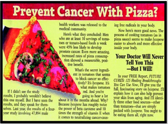 35. A few weeks after our first “pre-chemo pizza”, my health-related junk mail brought me this tidbit of medical wisdom, which made me think that perhaps I could have been preventing cancer all along by eating more pizza