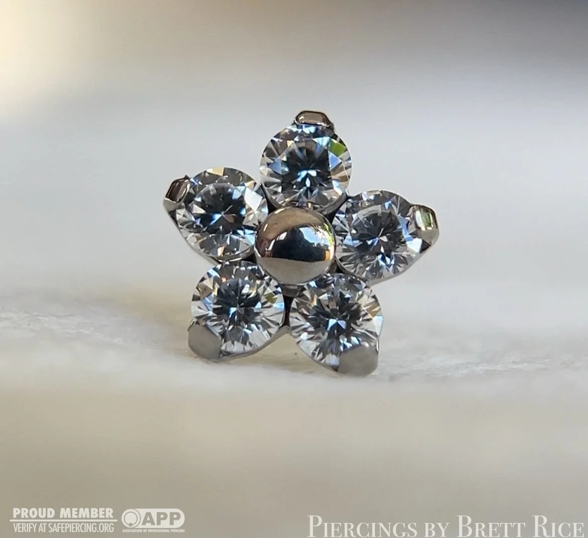 CZ flower made by @neometaljewelry 🌸

#safepiercing #appmember #terrehautepiercing #midwestpiercer #neometal