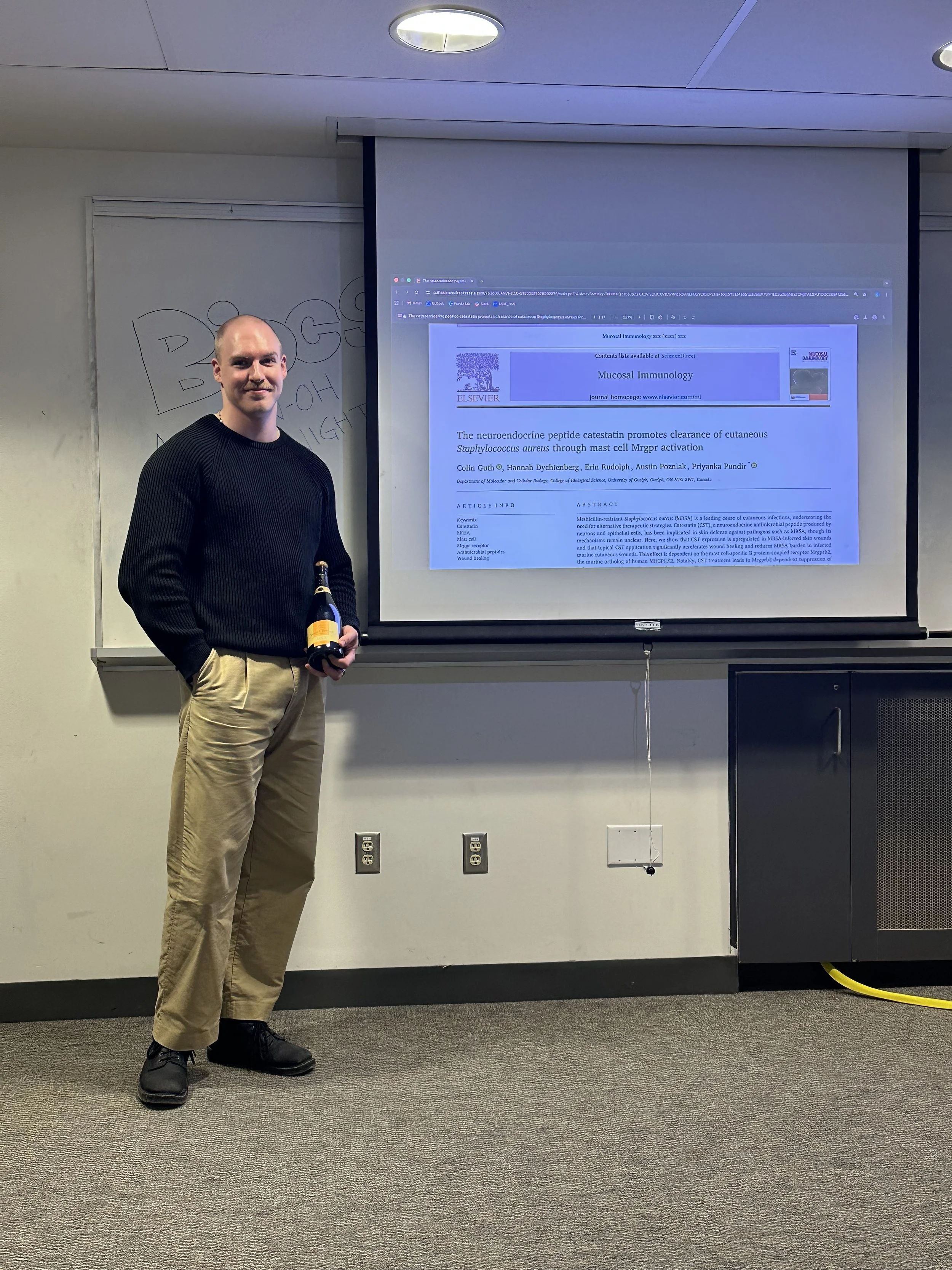 Colin celebrating the acceptance of his manuscript in Mucosal Immunology, March 2026