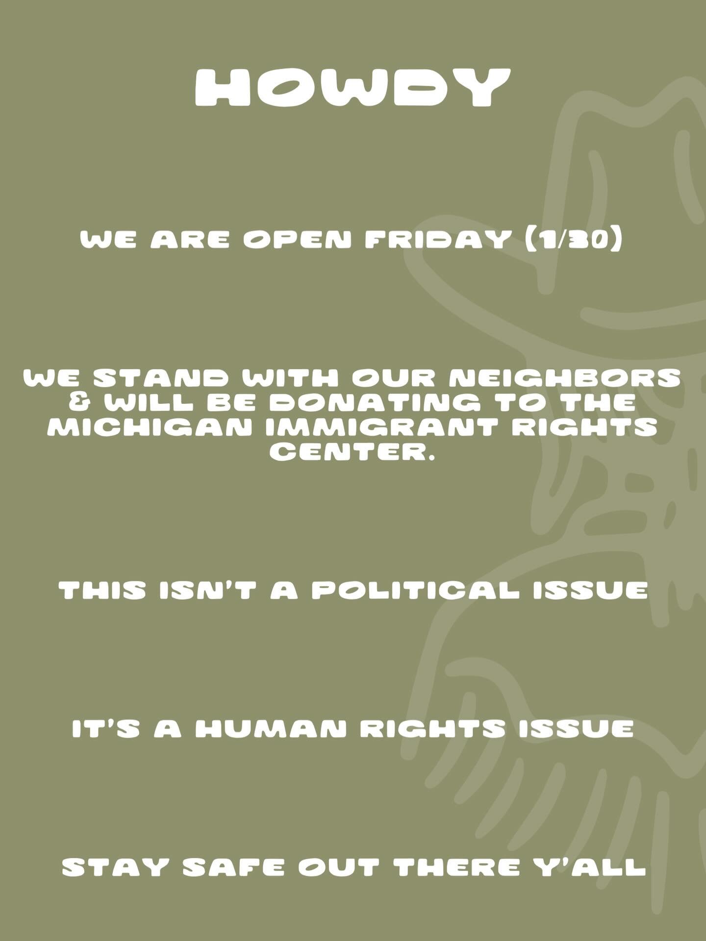 Creating a safe space for our neighbors &amp; team will always be our priority. No purchase will be necessary to enjoy the cafe space tomorrow. We love y&rsquo;all!