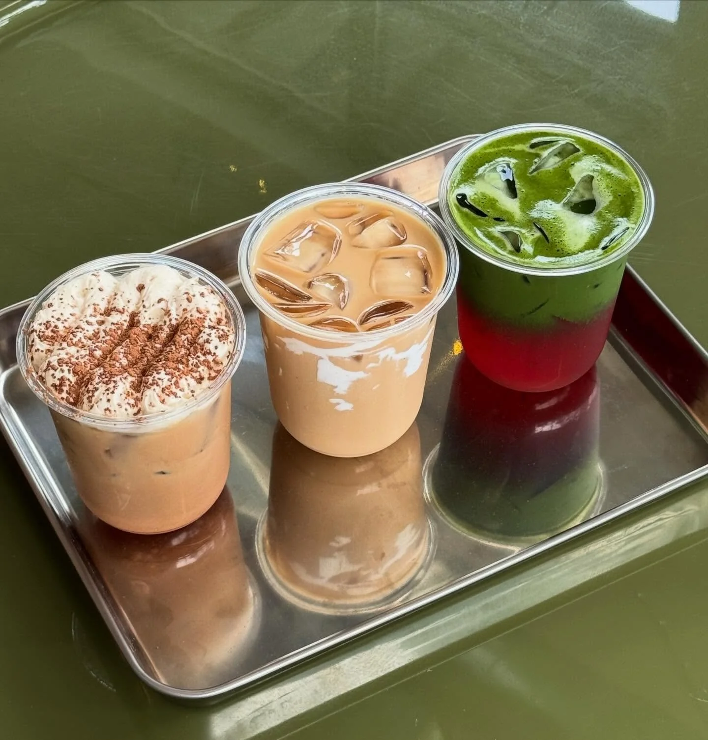 NEW SEASONALS ARE HERE:

Cowboy Cake Cloud: chocolate cake batter syrup, vanilla cloud, cocoa powder 

Coconut Latte / Matcha: what can we say, house made coconut 🥥 

Matcha Lemonade: Get it with blueberry, coconut, strawberry, or any of our other f