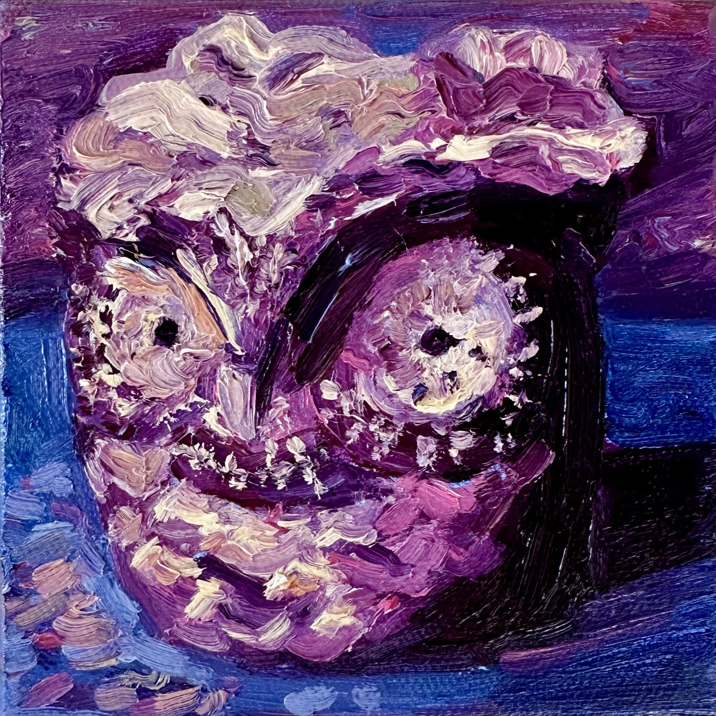 "Owl and Rose” 5x5 inches, oil on stretched canvas