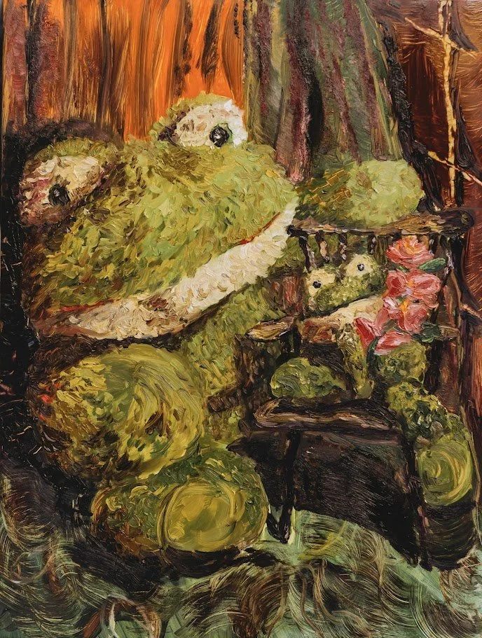 "Squishy and His Friend" 12x16 inches, oil on wood panel.