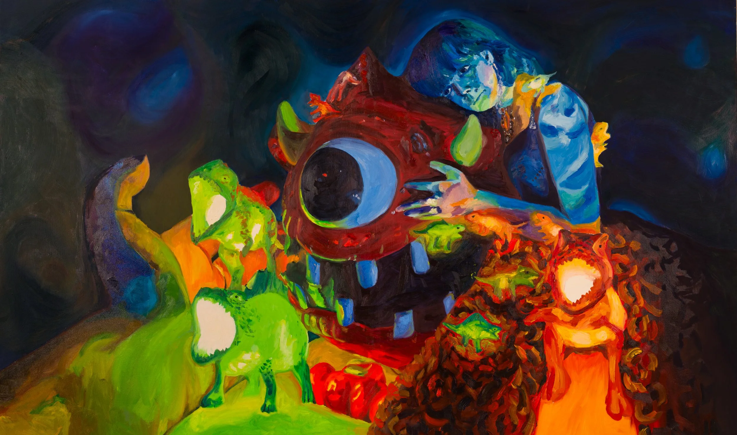 “In the Glow of Her World.” 36x60 inches, oil on stretched canvas. 2025.