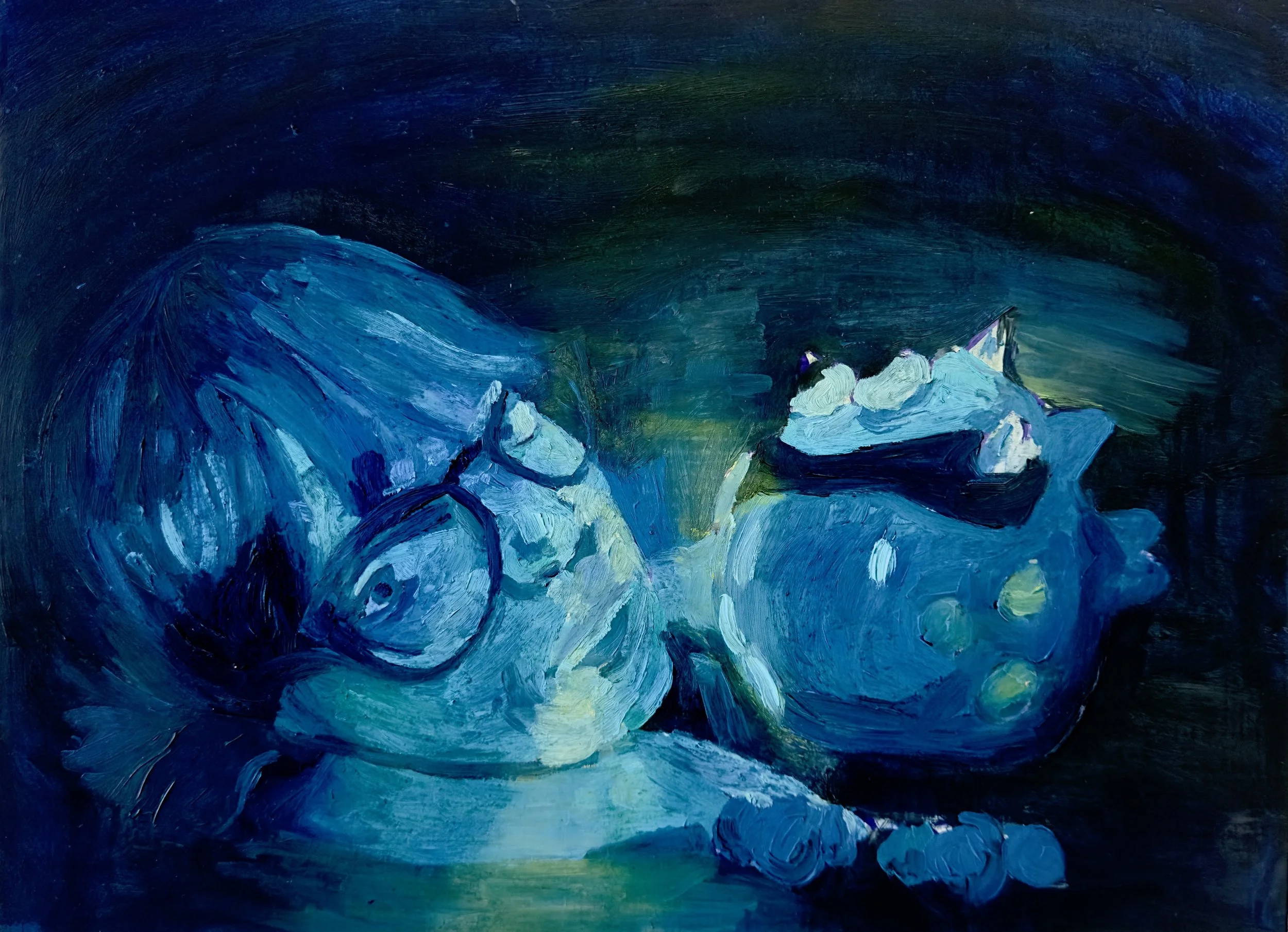 “Little Blue and I” 12x16 inches, oil on traditionally prepared wood panel.