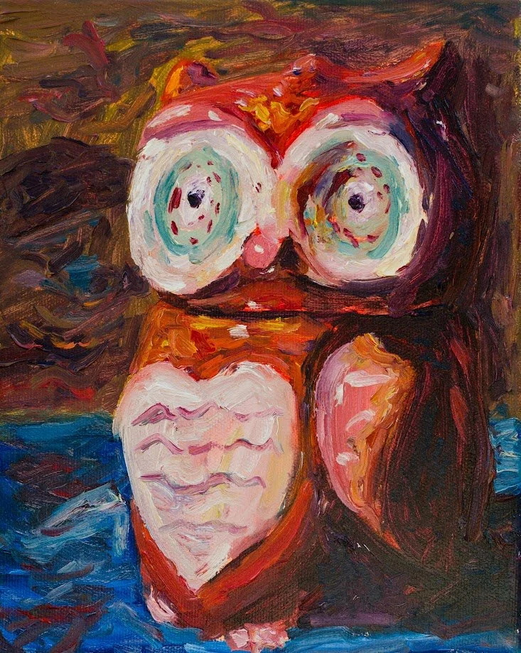 “Red Sweet Owl” 8x10 inches, oil on stretched canvas.