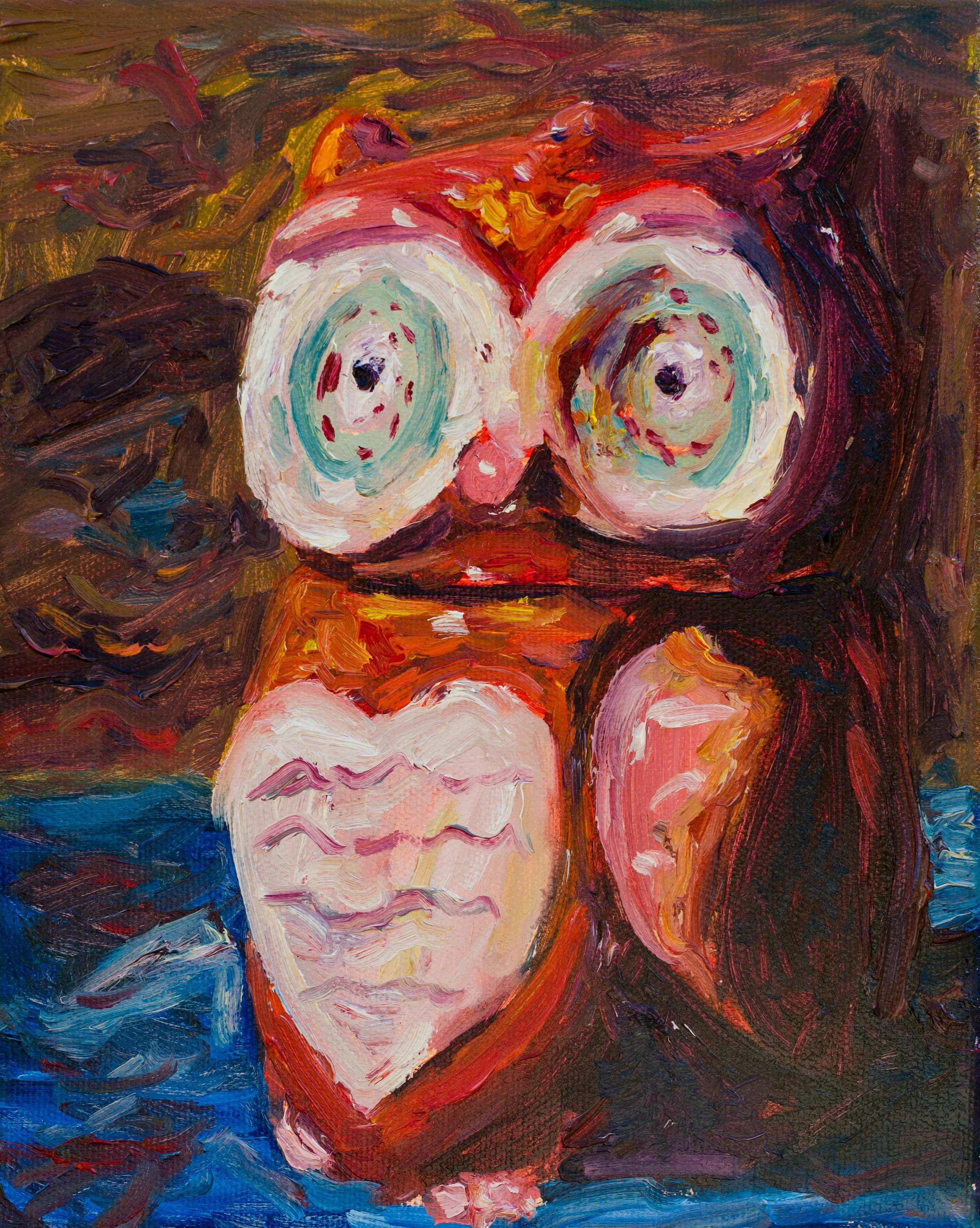 “Red Sweet Owl” 8x10 inches, oil on stretched canvas. 2025.