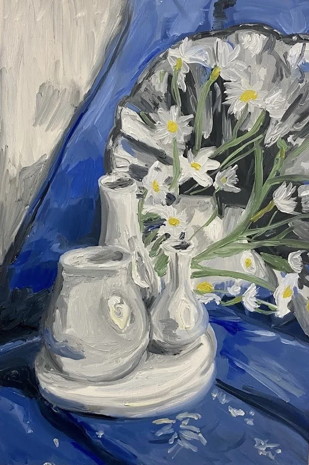 “Blue Still Life” 16x20 inches, oil on stretched canvas.