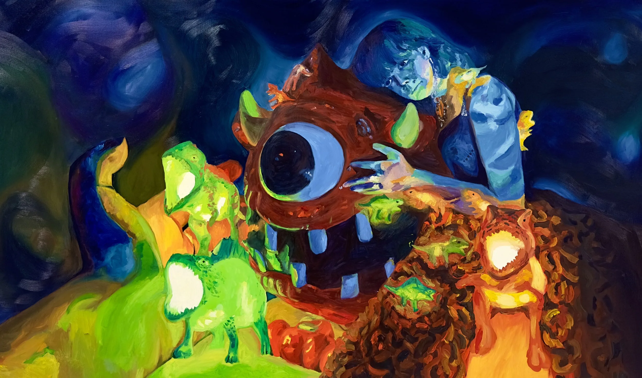 “In the Glow of Her World.” 36x60 inches, oil on stretched canvas.