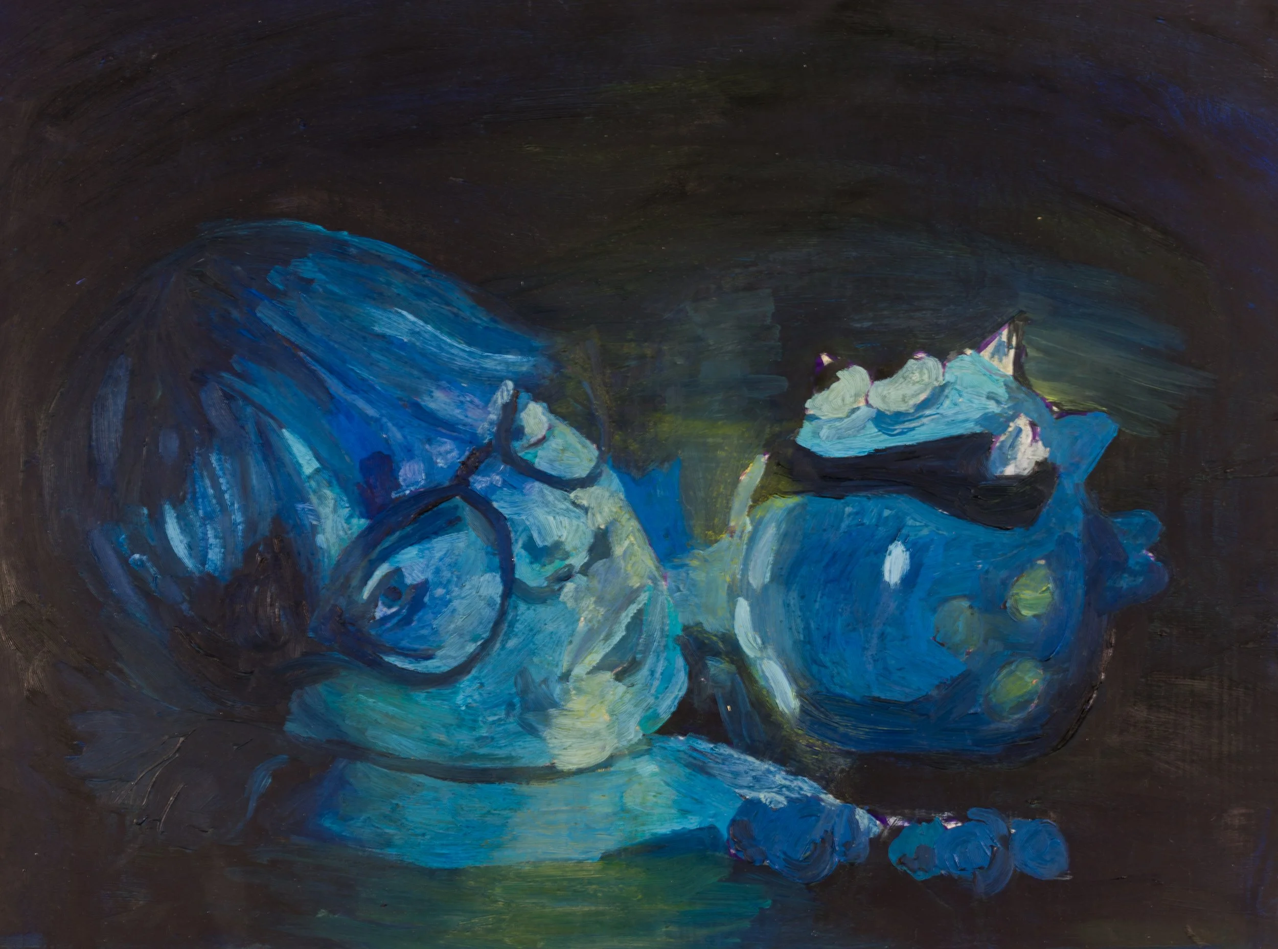 “Little Blue and I” 12x16 inches, oil on traditionally prepared wood panel. 2025.