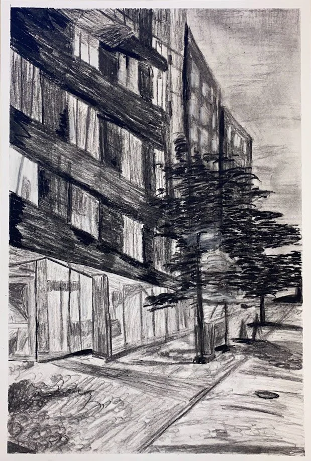 “Artist Residence” 12x18 inches, charcoal on bristol board.