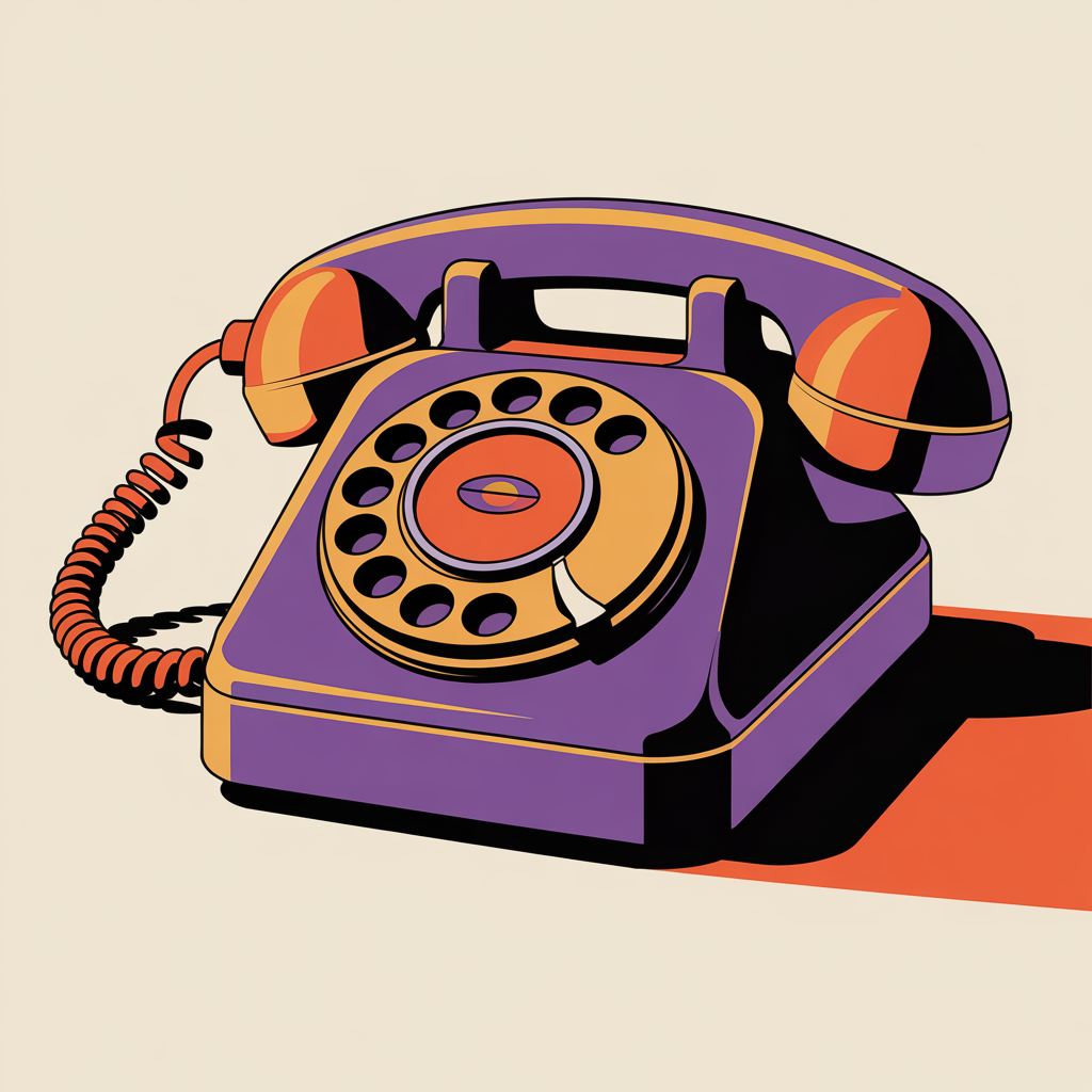 Retro telephone illustration inviting visitors to contact Purple Wave Creative graphic design agency