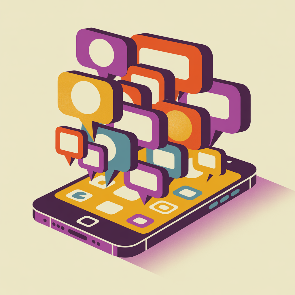 Retro smartphone with overflowing notifications illustration representing social media overwhelm